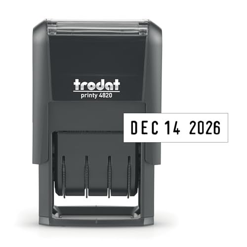 Trodat 4820 Printy 4.0, Self-Inking Date Stamp for Professional, Classroom and Personal Applications, 3/8” x 1-¼”, CO2 Compensated Date Stamper (Black) - Image 1