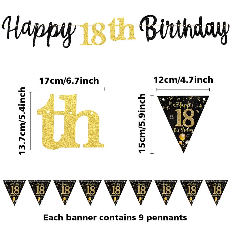 MAGLAUG 18th Birthday Decorations Banner Boys Girls, Black Gold Happy 18thBirthday Banners for Girls Boys (Birthday 18th) - Image 3