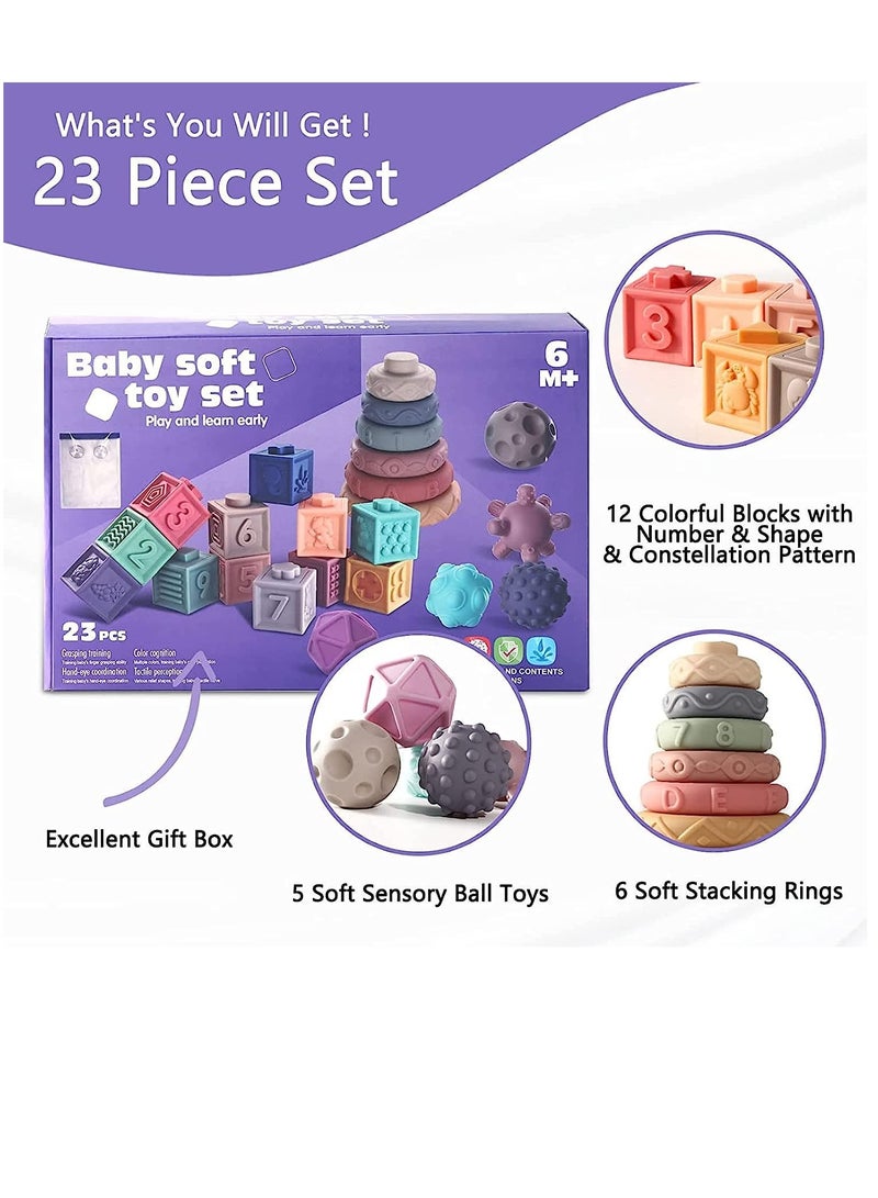 Soofam Baby Soft Stacking Blocks ，Montessori Sensory Toys，Educational Stacking Building Blocks Baby Teething Toys  for boys and girls aged 6+ months years old - Image 2
