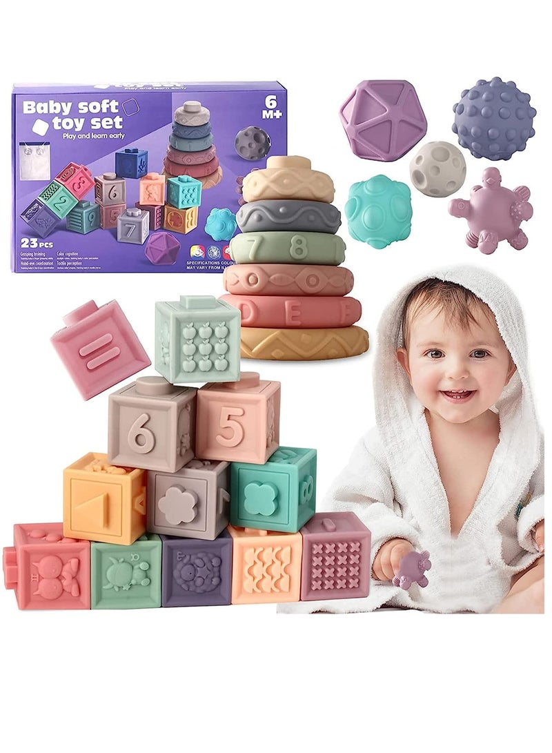 Soofam Baby Soft Stacking Blocks ，Montessori Sensory Toys，Educational Stacking Building Blocks Baby Teething Toys  for boys and girls aged 6+ months years old - Image 1