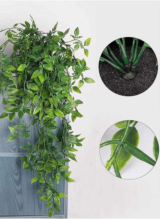 HAWAWA 3 Pack Artificial Hanging Plants, Plastic Fake Potted Greenery Faux Eucalyptus Vine, Mandala Vine, Pea pod Leaves in Pot for Home Shelf Wall Office Indoor Outdoor Room Decor Green  - Image 2