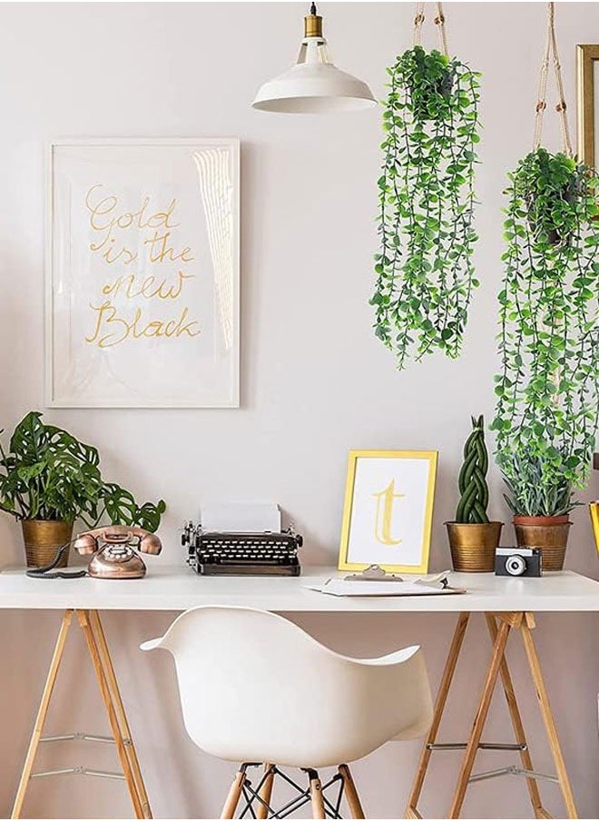 HAWAWA 3 Pack Artificial Hanging Plants, Plastic Fake Potted Greenery Faux Eucalyptus Vine, Mandala Vine, Pea pod Leaves in Pot for Home Shelf Wall Office Indoor Outdoor Room Decor Green  - Image 5
