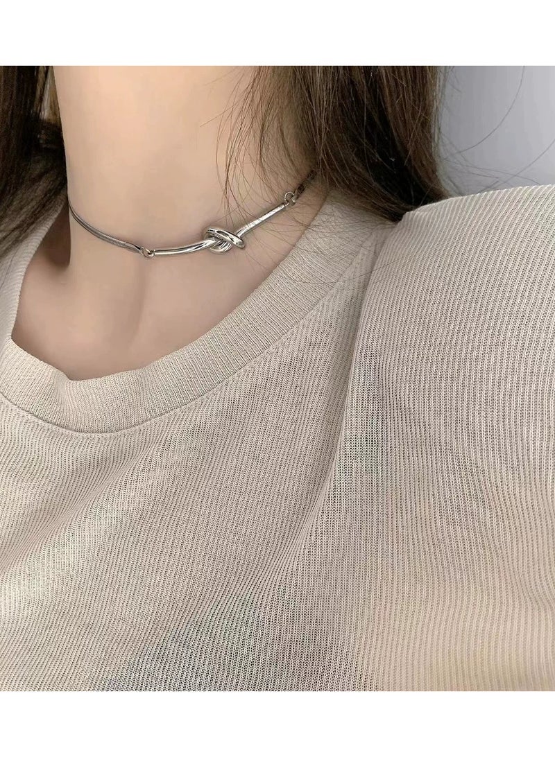Goolsky Knot Titanium Steel Necklace – Fade-Resistant Minimalist Adjustable Short Clavicle Chain, Versatile Elegant Choker - Image 1