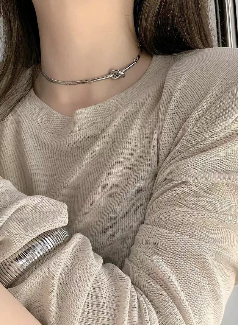 Goolsky Knot Titanium Steel Necklace – Fade-Resistant Minimalist Adjustable Short Clavicle Chain, Versatile Elegant Choker - Image 2