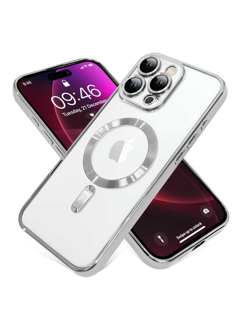 Magnetic Soft Case for iPhone 16 Pro 6.3-Inch, Camera Lens Full Protection, Compatible with MagSafe Wireless Charging, Shockproof Electroplated TPU Phone Cover - Silver - Image 1
