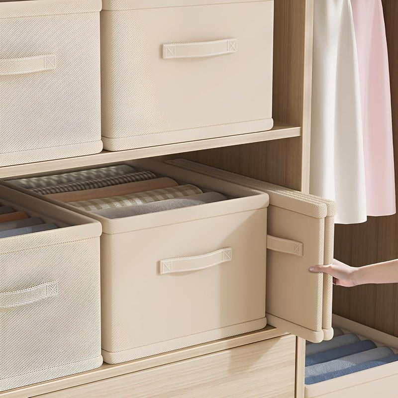 XVersion Foldable Closet Organizer 3-Pack - 47L x 28W x 21H Drawer Storage for Wardrobe, Cabinet & Laundry Room Beige Folding Shelves Space-Saving Clothes Storage- Beige Foldable - Image 4