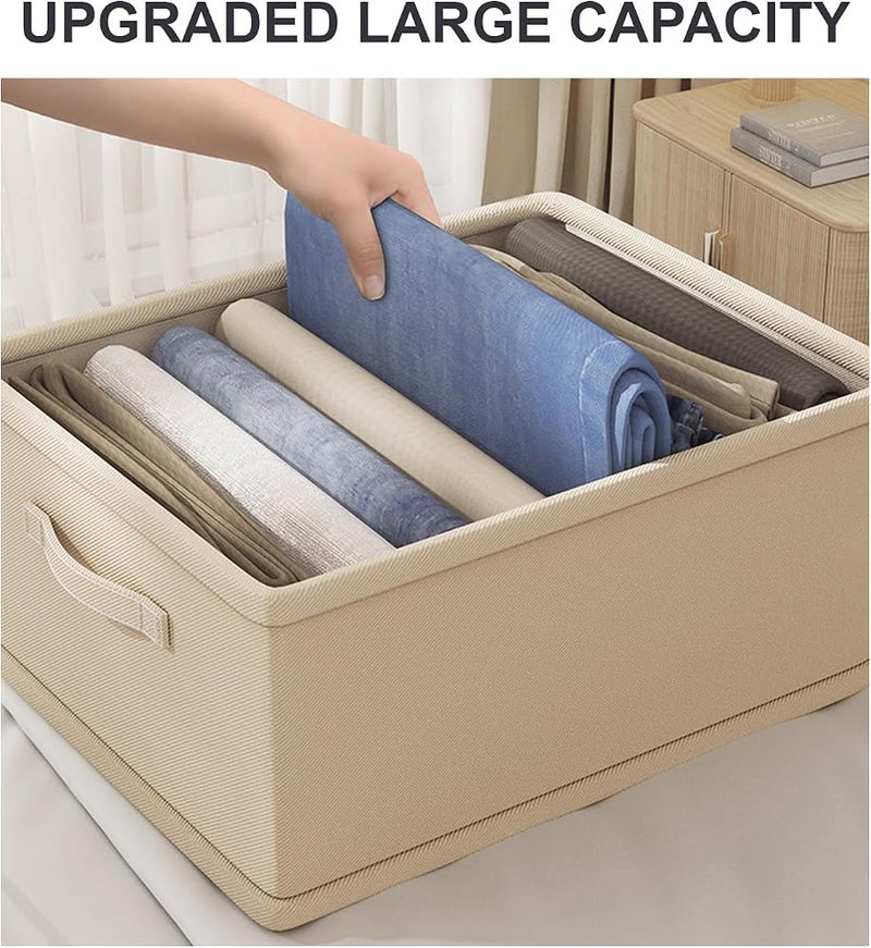 XVersion Foldable Closet Organizer 3-Pack - 47L x 28W x 21H Drawer Storage for Wardrobe, Cabinet & Laundry Room Beige Folding Shelves Space-Saving Clothes Storage- Beige Foldable - Image 5