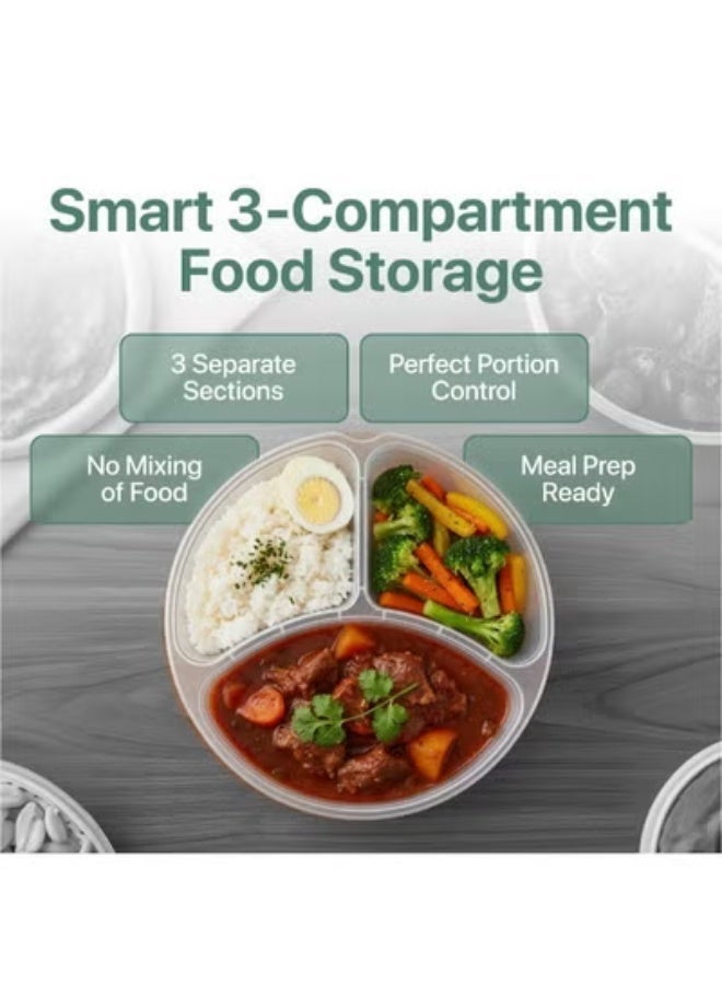 3-Compartment Food Storage Container Bundle with Lids – BPA-Free Meal Prep Lunch Boxes, Microwave, Freezer & Fridge Safe – 1.1L + 600ml, Durable Reusable Food Containers (Green) - Image 5