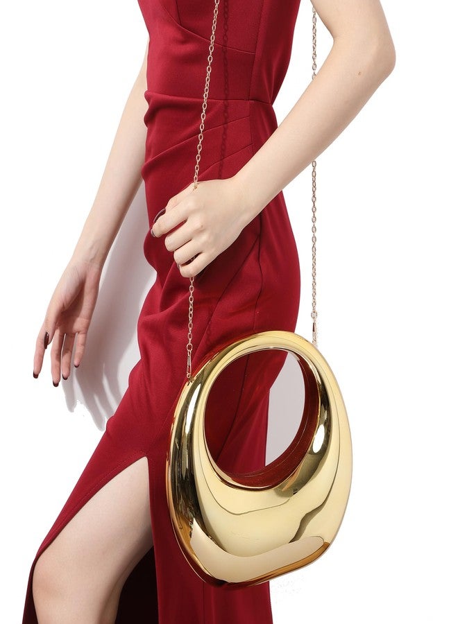 LETODE Acrylic Clutch Purses for Women Evening Handbag Top-handle Moon Hobo Bag, Gold - Image 4