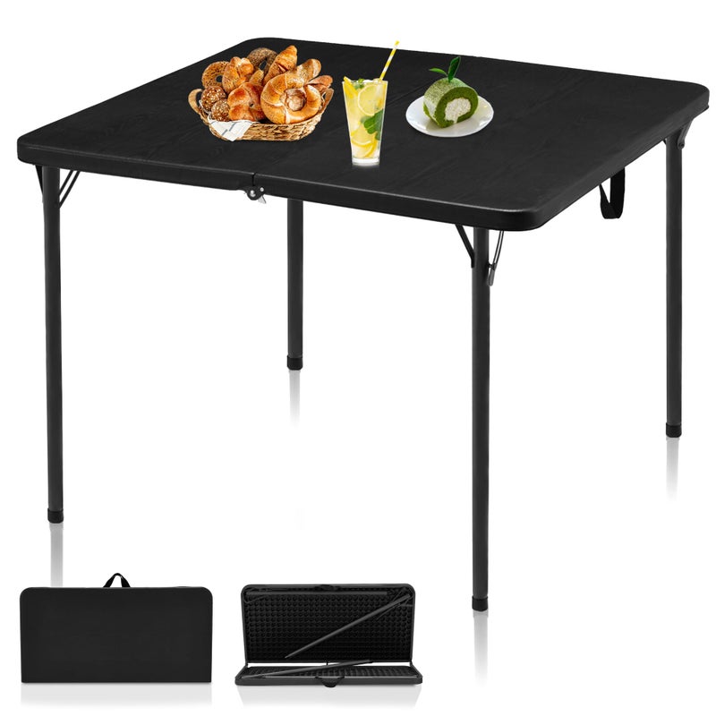 Kasunpul 34" Folding Table, Portable Square Folding Card Table with Collapsible Legs & Carrying Handle, Plastic Tables for Camping,Picnic, Office, Party, Black - Image 1