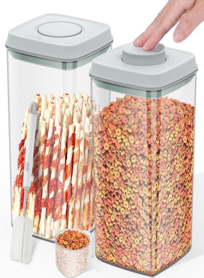 LEAWALK 4.2Qt 2Pack Airtight Dog Cat Food Storage Container and Dog Treat Containers BPA-Free, PET Clear Stackable Pet Storage Bin, 1 Cup Scoop, 1 Sponge cleaning brush, Pop Top, With handle (Grey) - Image 1