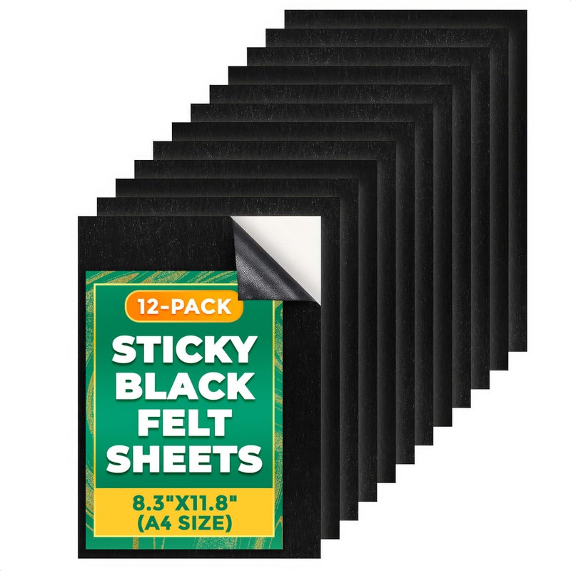 12Pack Sticky Black Felt Sheets  83x118 A4 Size SelfAdhesive  Soft Black Felt Fabric with Strong Adhesive  WaterResistant  Easy to Cut for Crafts Jewelry Box Liners Furniture Protection