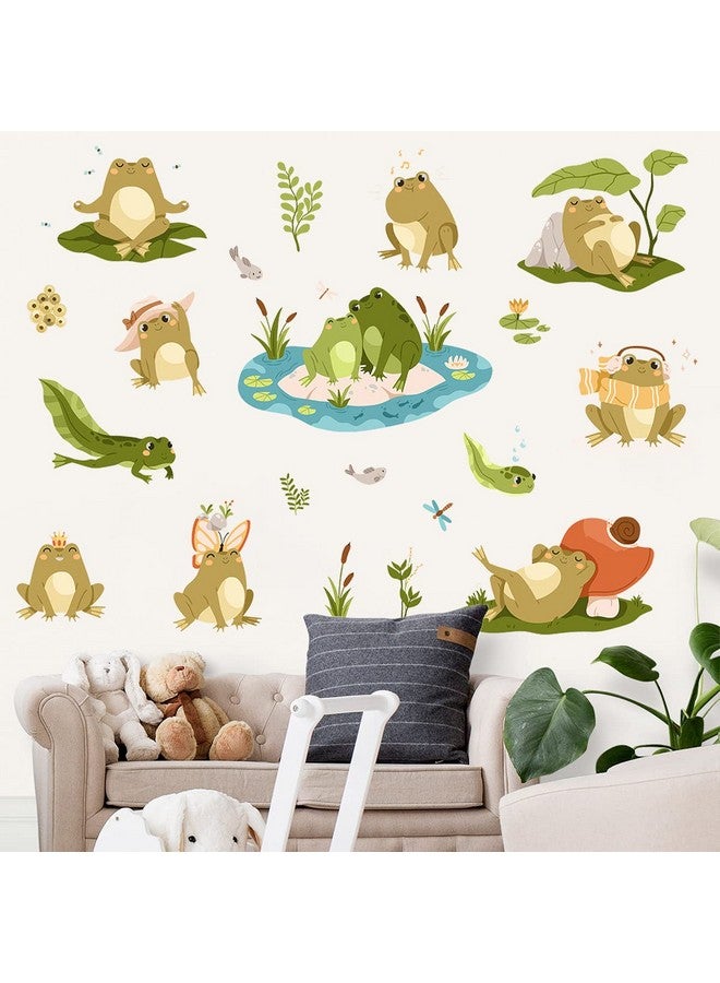 WOYINIS Removable Cute Frog Wall Decals Peel & Stick Frogs Dragonflies Lotus Pond Wall Stickers Set DIY Individual Stickers Kids Room Playroom Nursery Wall Decor - Image 4