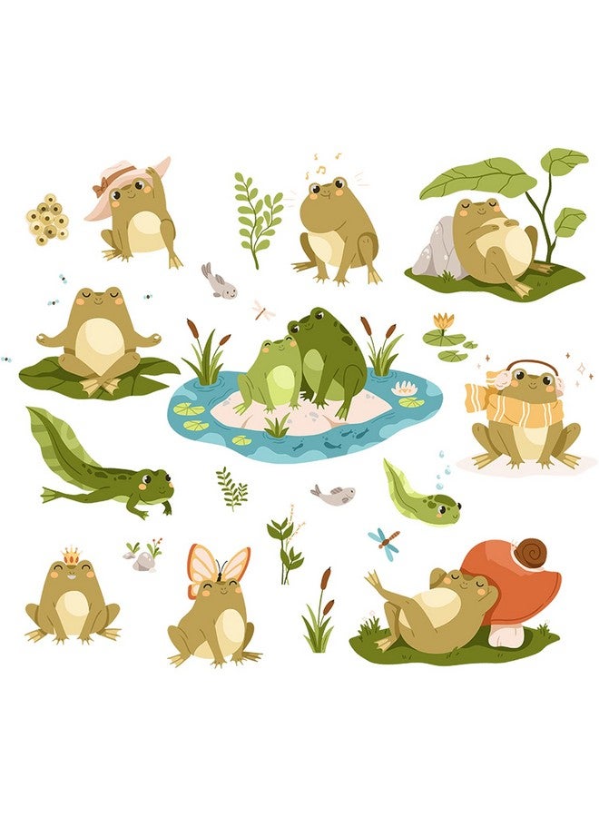 WOYINIS Removable Cute Frog Wall Decals Peel & Stick Frogs Dragonflies Lotus Pond Wall Stickers Set DIY Individual Stickers Kids Room Playroom Nursery Wall Decor - Image 2