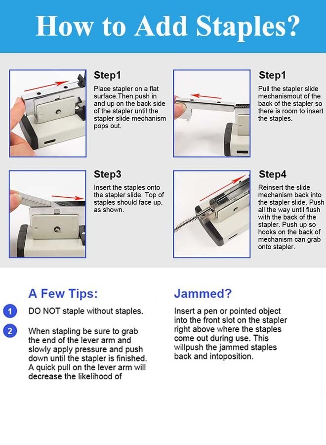 دباسة متينة مزودة بـ 1000 دبوس، دباسة مكتبية عالية السعة بسعة 100 ورقة، دباسة مقاومة للانحشار لتجليد الورق - Image 5