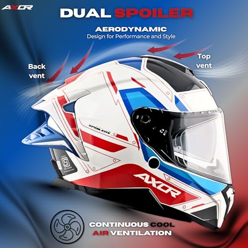 AXOR Brutale Ryden Dual Spoiler Helmet – Aerodynamic Full Face Design | Certified (ISI, DOT, ECE) | Premium Safety & Comfort- White Red, Size:XL - Image 2