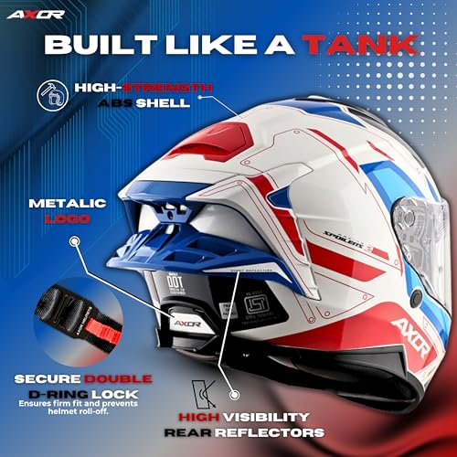 AXOR Brutale Ryden Dual Spoiler Helmet – Aerodynamic Full Face Design | Certified (ISI, DOT, ECE) | Premium Safety & Comfort- White Red, Size:XL - Image 4