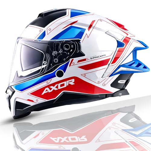 AXOR Brutale Ryden Dual Spoiler Helmet – Aerodynamic Full Face Design | Certified (ISI, DOT, ECE) | Premium Safety & Comfort- White Red, Size:XL - Image 1