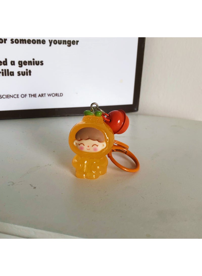 Generic 3D Fruit Bell Keychain Cute Students Accessory GiftThird generation three-dimensional fruit zaizai keychain [luminous leg holding orange] Third generation three-dimensional fruit zaizai keychain [luminous leg holding orange] 