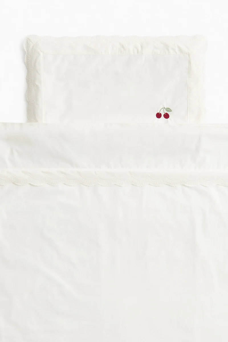 H&M Embroidery-detail cot duvet cover set