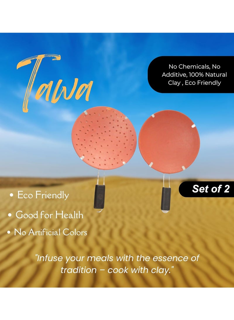 Terra Charms Terra Charms paratha Tawa with Roti Tawa Roti Combo Set with Stand Mitti Ke Tawa Handmade Mitti Terracotta Clay Tawa for Making RotiChapatti 10 Inches Pack of 2  - Image 2