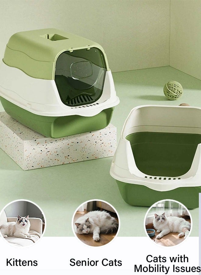 وانغبانغزي صندوق فضلات القطط بغطاء، مرحاض مغلق للقطط، صندوق فضلات القطط قابل للإزالة مع باب أمامي، يمكن أن يعزل الرائحة ويمنع تناثر الفضلات، منتجات الحيوانات الأليفة مناسبة للقطط الصغيرة (أخضر) - Image 1