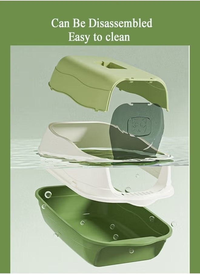 Generic - Cat litter box with lid, enclosed cat toilet, removable cat litter box with front door, pet accessories that can isolate odors and prevent cat litter from splashing, suitable for kittens (green) - Image 1