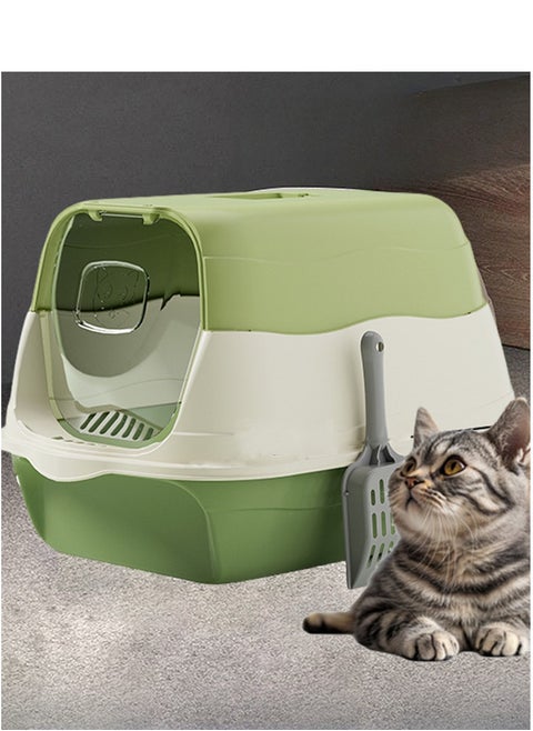 Cat litter box with lid, enclosed cat toilet, removable cat litter box with front door, pet accessories that can isolate odors and prevent cat litter from splashing, suitable for kittens (green)