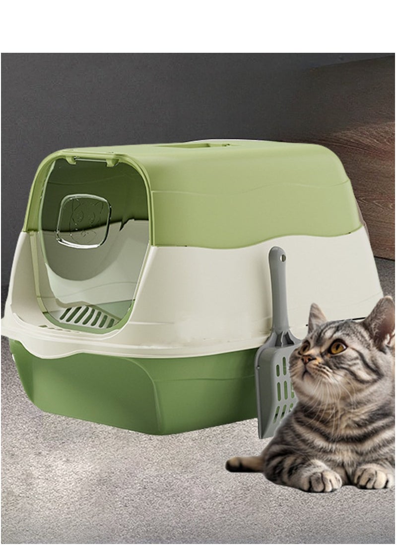 Generic - Cat litter box with lid, enclosed cat toilet, removable cat litter box with front door, pet accessories that can isolate odors and prevent cat litter from splashing, suitable for kittens (green) - Image 1