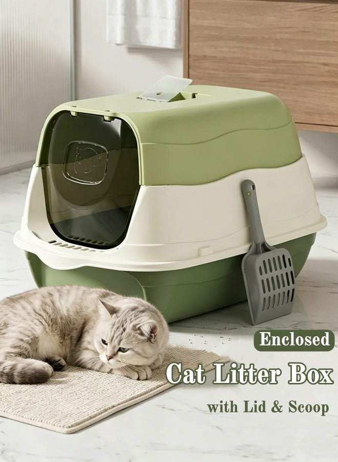 WangPangZi Cat Litter Box with Lid, Enclosed Cat Toilet with Litter Scoop, Kitty Litter Tray Litter Sandbox Hooded Litterbox Cat Litter Pan Kitty Cat Box Detachable Pet Litter Box with Front Door Flap Pet Accessories for Portability and Privacy, Odor Control (Green) - Image 1