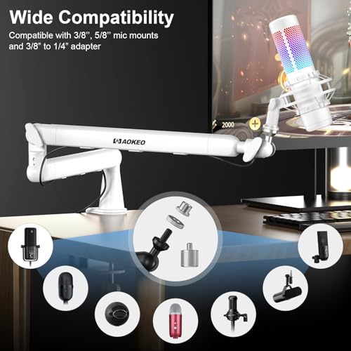 Aokeo Microphone Arm,Aokeo AK-55 Desk Low Profile Adjustable Mic Boom Arm Stand,Suitable For Blue Yeti,Snowball iCE, HyperX QuadCast,SoloCast,Elgato Wave,Etc - Image 5