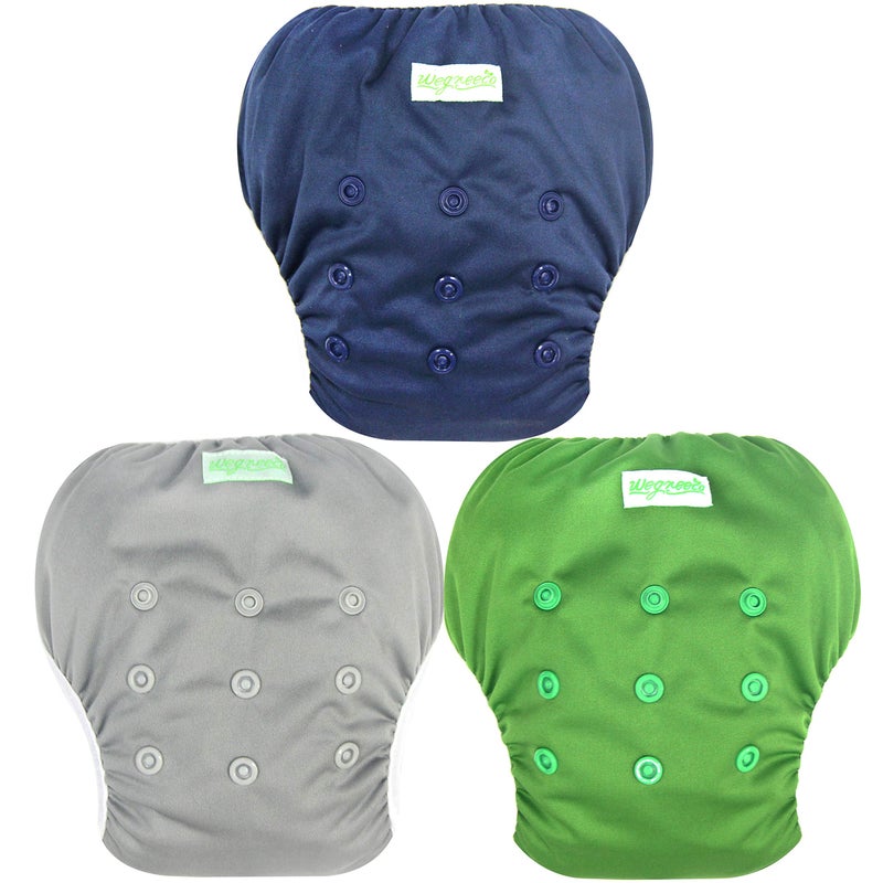 wegreeco Baby Toddler Snap One Size Adjustable Reusable Baby Swim Diaper Navy Small 3 Pack