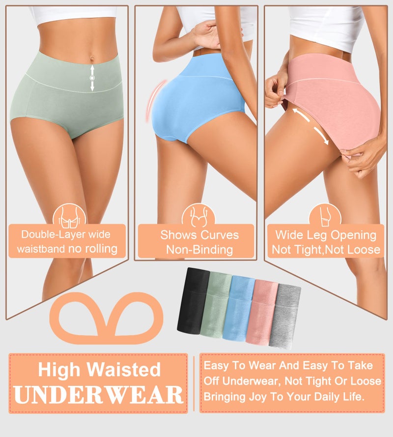MISSWHO Cotton Soft Women Underwear Full Coverage Elasticity Panties Comfortable Briefs For Ladies 5 Packs Large - Image 2