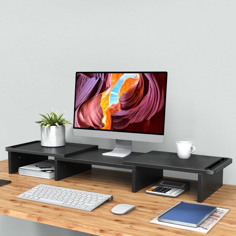 Zimilar Dual Monitor Stand Riser, Monitor Stand with Adjustable Length and Angle, Wood Monitor Stand for Desk, Monitor Riser for 2 Monitors with Storage Space - Image 4