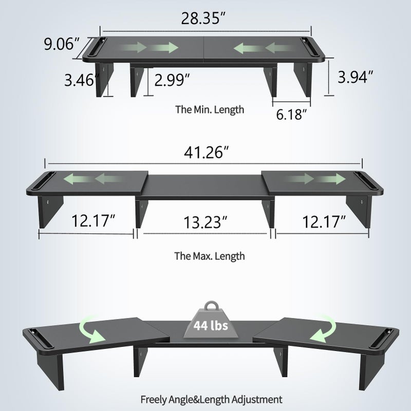 Zimilar Dual Monitor Stand Riser, Monitor Stand with Adjustable Length and Angle, Wood Monitor Stand for Desk, Monitor Riser for 2 Monitors with Storage Space - Image 2
