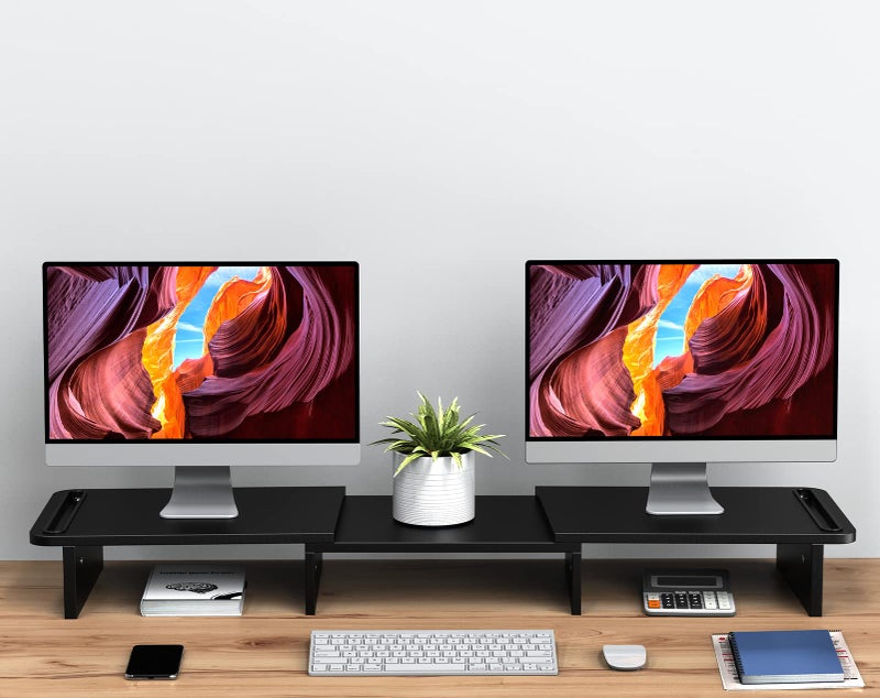 Zimilar Dual Monitor Stand Riser, Monitor Stand with Adjustable Length and Angle, Wood Monitor Stand for Desk, Monitor Riser for 2 Monitors with Storage Space - Image 3