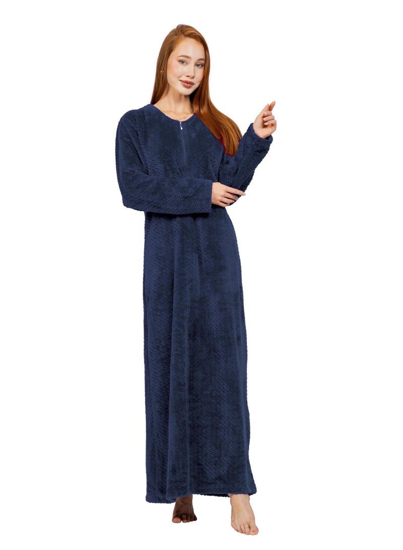 Dadoush Luxurious women's winter abaya made of soft fur, elegant long design - long-sleeved women's robe, winter women's abaya, maxi nightgown from Daadoush - Image 1
