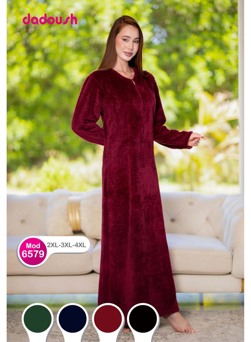 Dadoush Luxurious women's winter abaya made of soft fur, elegant long design - long-sleeved women's robe, winter women's abaya, maxi nightgown from Daadoush - Image 5