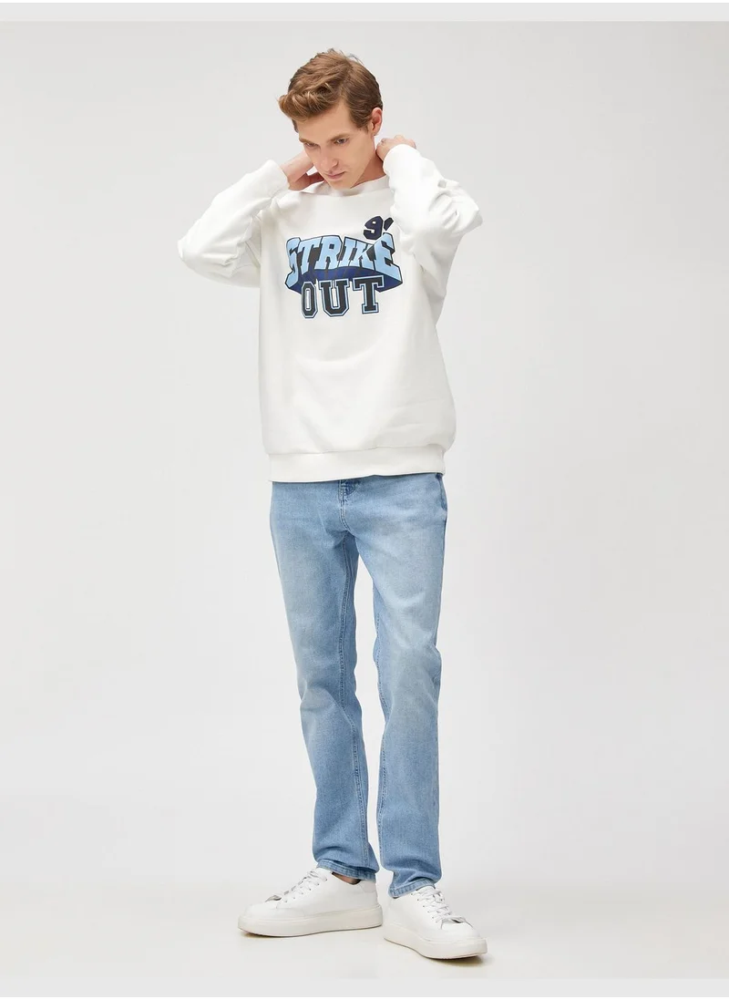 KOTON Varsity Oversized Sweatshirt Printed Crew Neck Long Sleeve