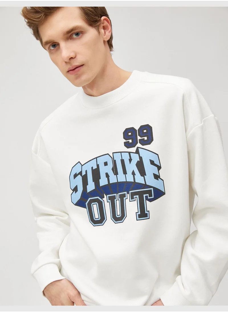 كوتون Varsity Oversized Sweatshirt Printed Crew Neck Long Sleeve