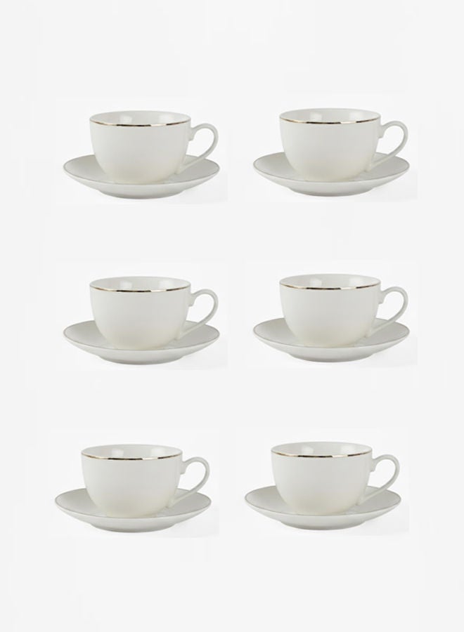 Trust 12-Piece Porcelain Coffee Cup & Saucer Set 100ML White/Gold, Set for 6 People - Image 2