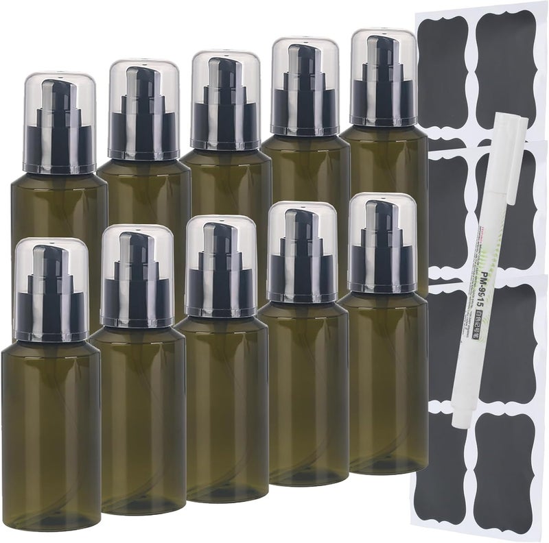 SOOKDEO SOOKDEO Mini Dispenser Portable Free Refillable Bottle with Pump & Lid for Travel Shampoo Conditioner Shower Soap Work Hand Dish Soap Lotion Makeup Essential Oil, 10 Pack, 3oz, 100ml (Green) 