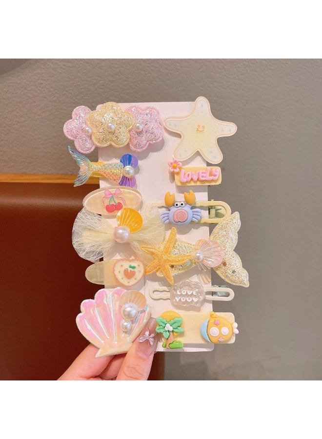 Lavida 4 Pairs of Blue Starfish and Mermaid Butterfly Seashell Hair Clips for Girls - Yellow