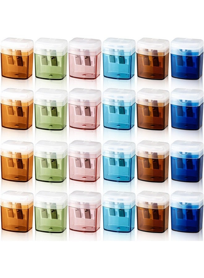 Zhanmai Pencil Sharpener With Lid Manual Double Hole Color Pencil Sharpener Barrel Handheld Small Pencil Sharpener For Kids Classroom School Home(24 Pack) - Image 1