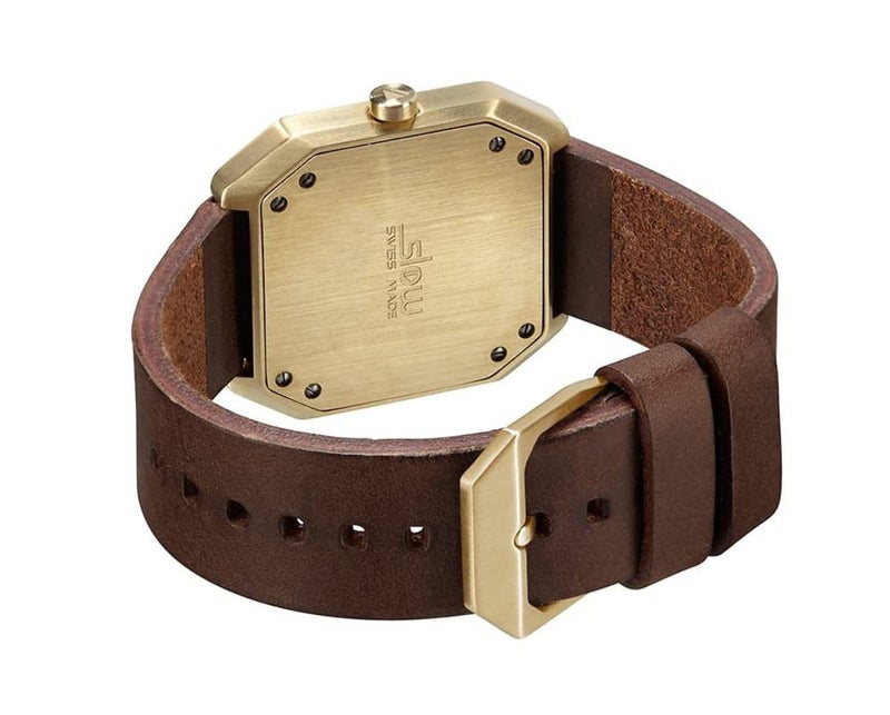 SLOW Jo 18 - Dark Brown Vintage Leather Gold Case Gold Dial Unisex Quartz Watch with Gold Dial Analogue Display and Dark Brown Leather Strap, Gold/Dark Brown, Strap - Image 4