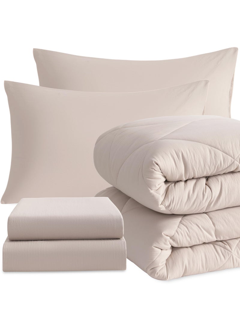 NTBAY NTBAY Twin Comforter Set with Sheets  5 Pieces Soft and Breathable Twin Bedding Set  Twin Bed in a Bag  Down Alternative Comforter Set Solid Color All Season  Kids Bedding Set  Taupe  - Image 1