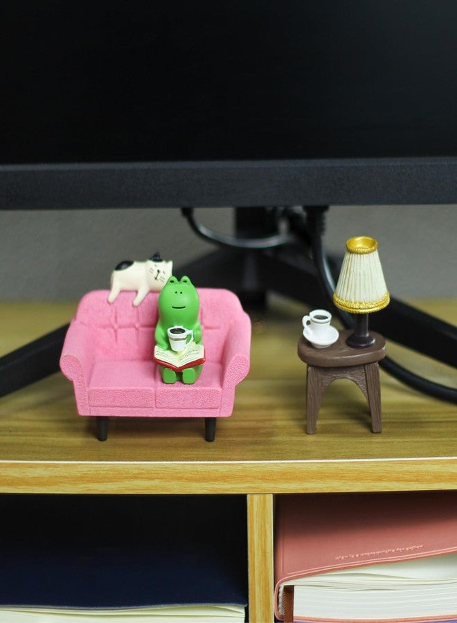 Mevodeata Cute Mini Frog Figurine with Small Sofa and Lamp Table Resin Figure for Office Home Decor for Frog Lovers (Pink Sofa) - Image 3