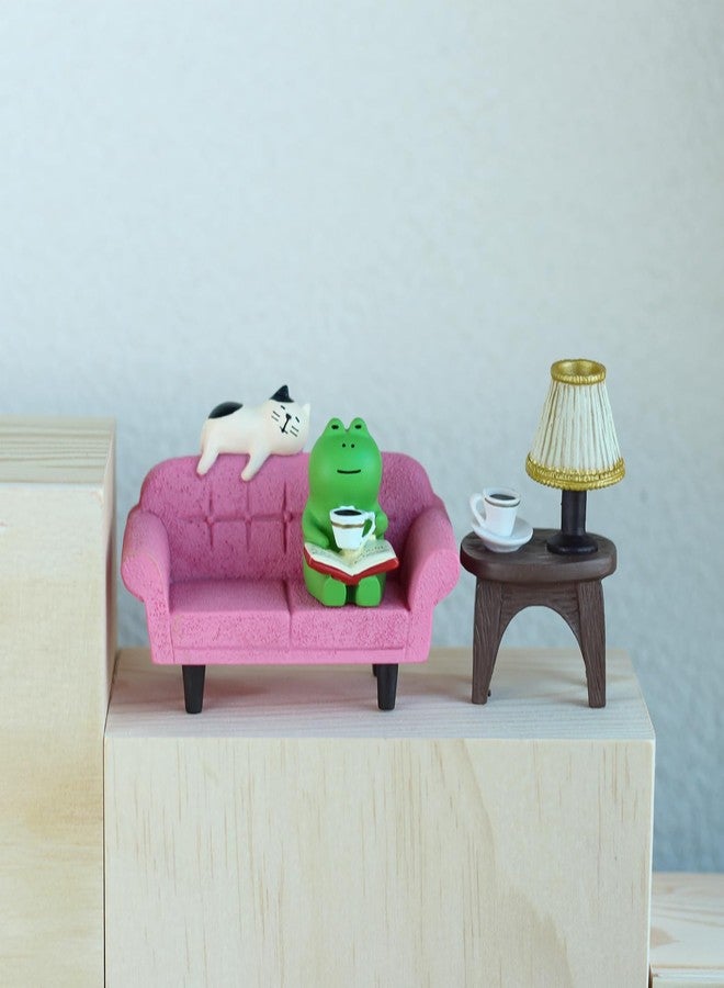 Mevodeata Cute Mini Frog Figurine with Small Sofa and Lamp Table Resin Figure for Office Home Decor for Frog Lovers (Pink Sofa) - Image 4