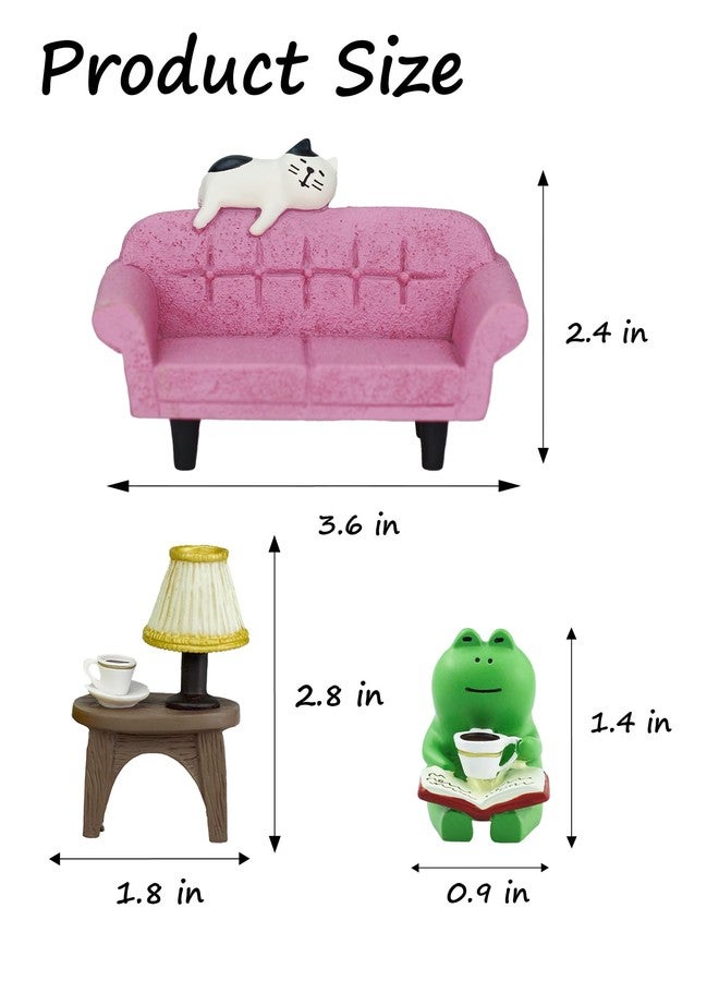 Mevodeata Cute Mini Frog Figurine with Small Sofa and Lamp Table Resin Figure for Office Home Decor for Frog Lovers (Pink Sofa) - Image 2