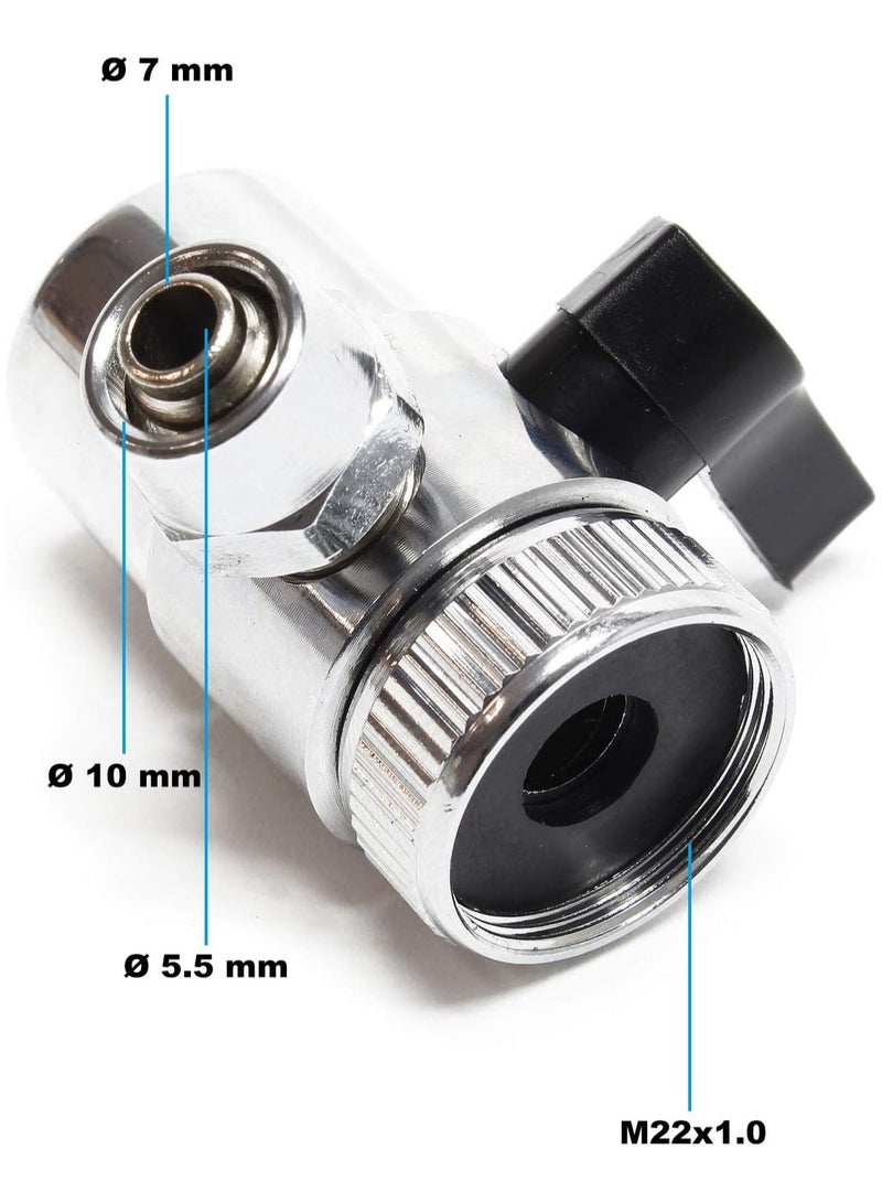 M22x 1 Thread Female Chrome Faucet Valve Adapter with Filter Kitchen Faucet Water Adapter (O.D RO 3/8 Inch Pipe Outlet, One Way Faucet Valve Kit)  - Image 2
